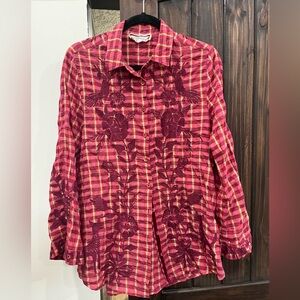 Johnny Was Martina Kimono Sleeve Oversized Plaid Button-Up small. ECU
